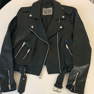 Forest green python embossed leather biker jacket